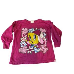Sz 4T Vintage 1997 90s Tweety Shirt Looney Tunes Pink Glitter Sweatshirt READ
